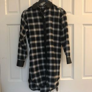 Flannel dress with faux leather trim